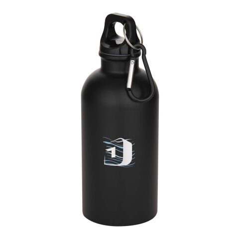 Werbeartikel Oregon 400 ml matte RCS-zertifizierte einwandige Trinkflasche aus recyceltem Edelstahl mit Karabinerhaken – schwarz – mit Logo bedruckt