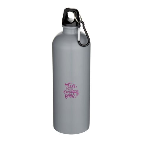 Werbeartikel Oregon 750 ml matte RCS-zertifizierte, einwandige Trinkflasche aus recyceltem Edelstahl mit Karabinerhaken – grau matt – mit Logo