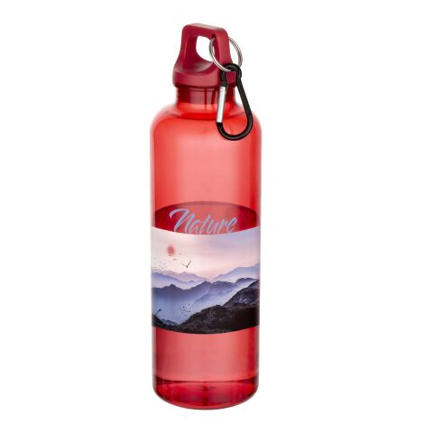 48h Express-Druck Werbeartikel Oregon 750 ml RCS-zertifizierte Trinkflasche aus recyceltem Kunststoff mit Karabinerhaken – rot – mit Logo bedruckt