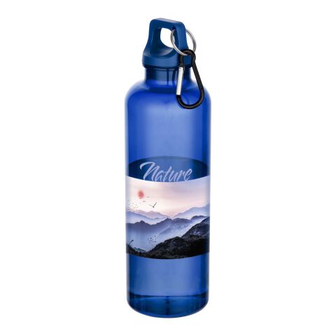 Werbeartikel Oregon 750 ml RCS-zertifizierte Trinkflasche aus recyceltem Kunststoff mit Karabinerhaken – royalblau – mit Logo bedruckt