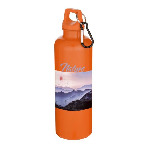 Werbeartikel Oregon 750 ml einfarbige RS-zertifizierte Wasserflasche aus recyceltem Kunststoff mit Karabinerhaken – orange – mit Logo bedruckt