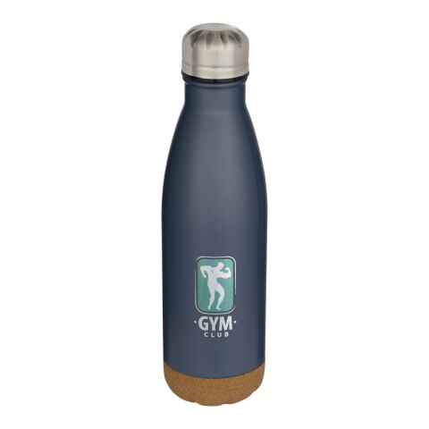 Werbeartikel Cove 500 ml doppelwandige, vakuumisolierte Trinkflasche aus Edelstahl mit Korkdetails – Hale Blue – mit Logo bedruckt