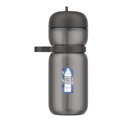 Werbeartikel Mepal 600 ml Flip Sportflasche mit Trinkhalm & Trageschlaufe für Kohlensäure geeignet – schwarz – mit Logo bedruckt