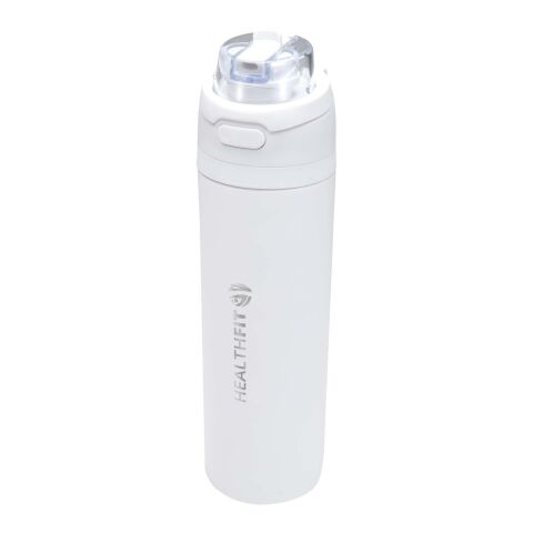 Theron 800 ml RCS Trinkflasche aus recyceltem, einwandigem Edelstahl mit Multifunktionsdeckel und Klappstrohhalm weiß