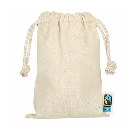 Zuziehbeutel aus Fairtrade-Baumwolle 14x10 cm beige | ohne Werbeanbringung | ohne Werbeanbringung