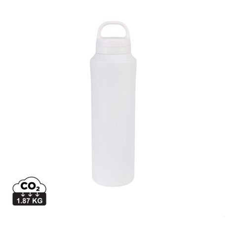 Werbeartikel Aviana Rowan RCS Edelstahl Vakuum Trinkflasche 740 ml doppelwandig recycelt 18/8 Stahl Zweitdeckel BPA-frei – weiß – mit Logo bedruckt