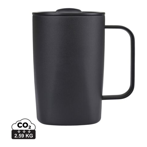 Werbeartikel Aviana Rowan 450 ml Thermobecher RCS-Recycling-Edelstahl Vakuum-Isolierung edler Kaffeebecher – schwarz – mit Logo bedruckt