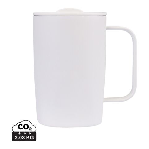 Werbeartikel Aviana Rowan 450 ml Thermobecher RCS-Recycling-Edelstahl Vakuum-Isolierung edler Kaffeebecher – weiß – mit Logo bedruckt