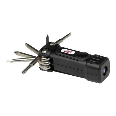 48h Express-Druck Werbeartikel Octo 8-in-1 Schraubenzieher-Set aus recyceltem RCS Kunststoff mit Taschenlampe – schwarz – mit Logo bedruckt