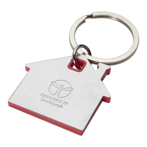 Werbeartikel Nook Schlüsselanhänger Haus – rot – mit Logo bedruckt
