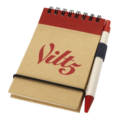 Werbeartikel Zuse A7 Spiral Notizblock mit Stift – natur-rot – mit Logo bedruckt
