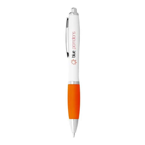 Streuartikel Nash Kugelschreiber – weiss-orange – mit Logo bedruckt 48h Express-Druck schwarz schreibend Druckkugelschreiber für den Büroalltag