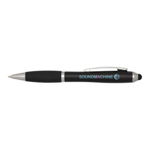Werbeartikel Nash RCS Touchpen Kugelschreiber – schwarz – mit Logo bedruckt, nachhaltig aus recyceltem Kunststoff, blau schreibend