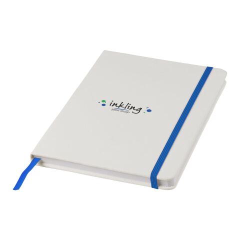 Spectrum weißes A5 Notizbuch mit farbigem Gummiband Standard | weiss-royalblau | ohne Werbeanbringung | Nicht verfügbar | Nicht verfügbar | Nicht verfügbar