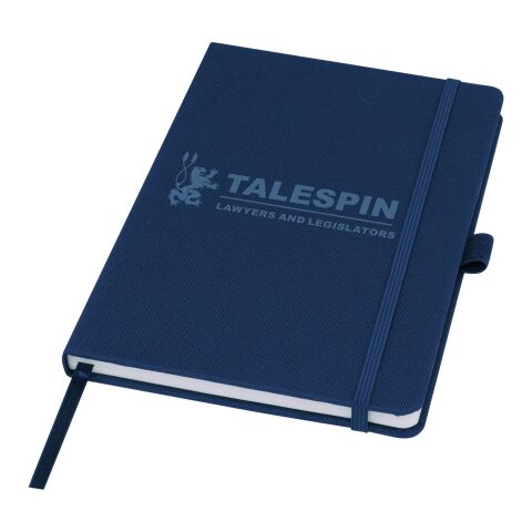 Werbeartikel Honua A5 Notizbuch aus recyceltem Papier mit Cover aus recyceltem PET – navy – mit Logo bedruckt