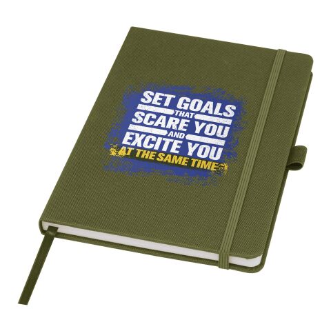 Werbeartikel Honua A5 Notizbuch aus recyceltem Papier mit Cover aus recyceltem PET – waldgrün – mit Logo bedruckt