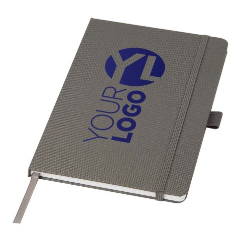 Werbeartikel Honua A5 Notizbuch aus recyceltem Papier mit Cover aus recyceltem PET – twilight grey – mit Logo bedruckt