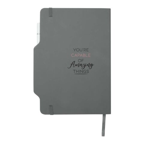 Werbeartikel Nexus A5 Hardcover Notizbuch mit Kugelschreiber und Bleistiftset (schwarze Mine) – grau – mit Logo bedruckt