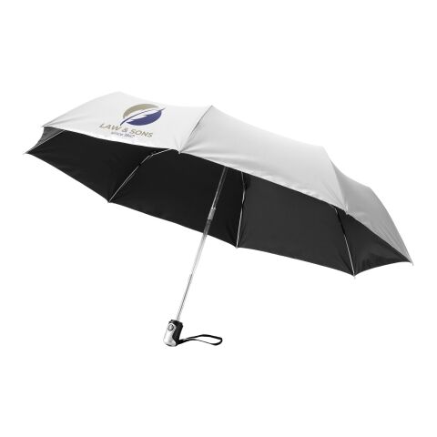 48h Express-Druck Werbeartikel 21.5" Alex Automatikschirm – silber-schwarz – mit Logo bedruckt