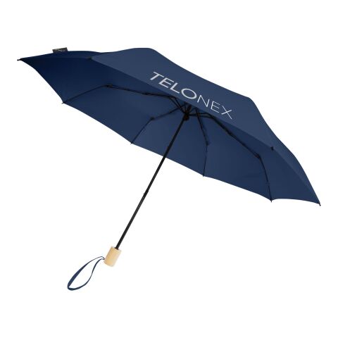 48h Express-Druck Werbeartikel Birgit 21'' faltbarer winddichter Regenschirm aus recyceltem PET – navy – mit Logo bedruckt
