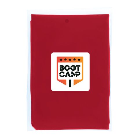 Werbeartikel Mayan GRS-zertifizierter Einweg-Regenponcho mit Aufbewahrungstasche. | rot | mit Logo bedrucken