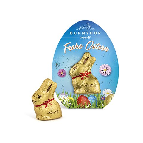 Lindt Mini Goldhase in Osterei-Werbekartonage