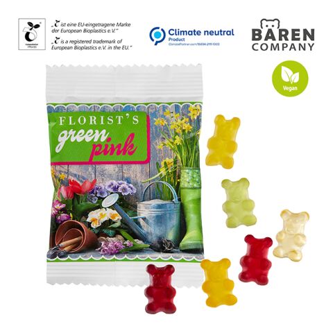 Vegane Premium-Bärchen im kompostierbaren Tütchen transparent | 3-farbiger Digital- oder Flexodruck