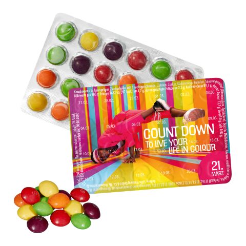 Kleinster Event-Kalender der Welt mit SKITTLES® Original Fruity Candy 4-farbiger Digital- oder Flexodruck