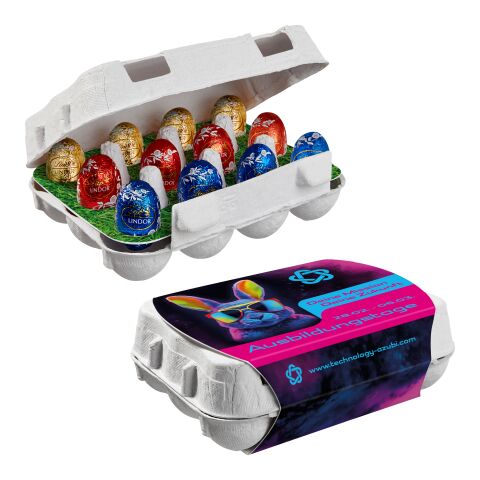 12er Ostereier-Karton mit Lindt Lindor Mini-Eiern 1-farbiger Digitaldruck
