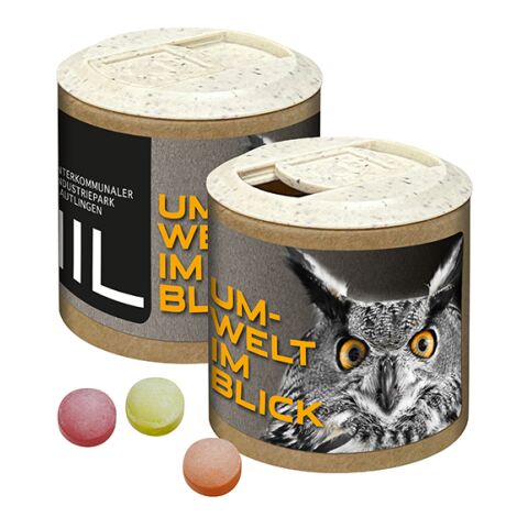 Papier-Werbedose mit XS-Kalfany-Fruchtbonbons, 85g