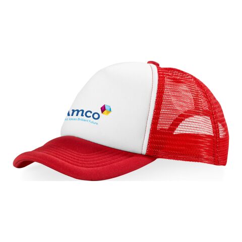 Werbeartikel Trucker 100 g/m² Kappe mit 5 Segmenten – rot-weiss – Cap / Kappe mit Logo bedruckt