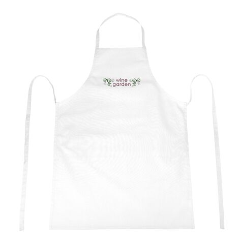 Werbeartikel Reeva Schürze aus 100 % Baumwolle mit Klettverschluss – weiß – mit Logo bedruckt