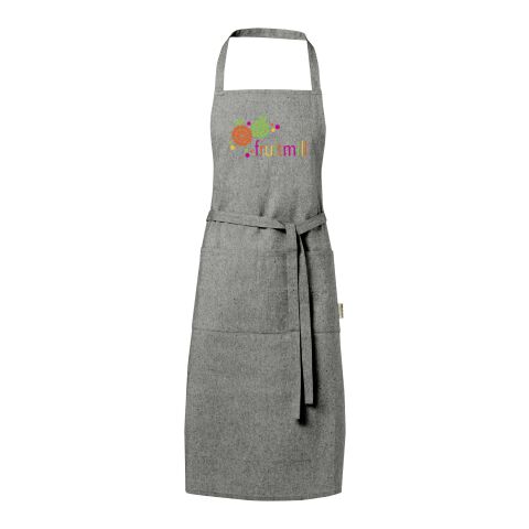 Werbeartikel Pheebs Schürze aus 200 g/m² Recyclingbaumwolle – heather schwarz – mit Logo bedruckt