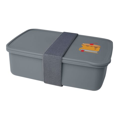 Werbeartikel Dovi Lunchbox – grau – mit Logo bedruckt nachhaltige 800 ml Brotdose aus recyceltem Kunststoff mit Gummibandverschluss