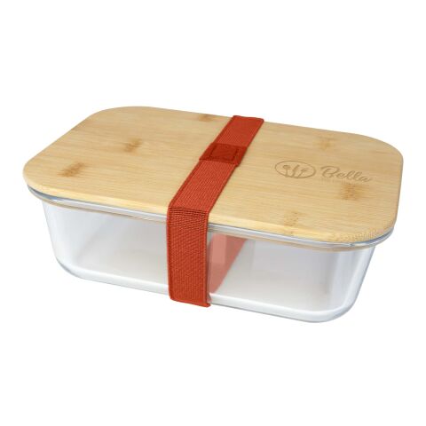 Nachhaltiger Werbeartikel Roby Glas-Brotdose mit Bambusdeckel – Brick – mit Logo bedruckt
