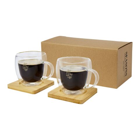 Manti 2-teiliger 250 ml doppelwandiger Glasbecher mit Bambusuntersetzer Standard | transparent-natural | ohne Werbeanbringung | Nicht verfügbar | Nicht verfügbar