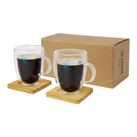 Manti 2-teiliger 350 ml doppelwandiger Glasbecher mit Bambusuntersetzer Standard | transparent-natural | ohne Werbeanbringung | Nicht verfügbar | Nicht verfügbar