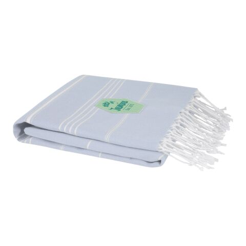 Werbeartikel Anna 150 g/m² Hammam Baumwollhandtuch 100 × 180 cm – hellblau – mit Logo bedruckt