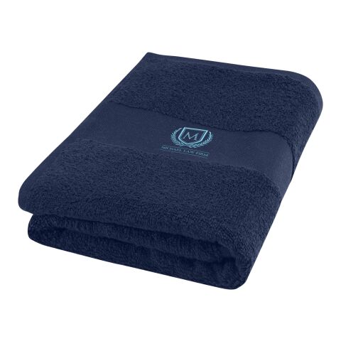 Nachhaltiger Werbeartikel Charlotte 450 g/m² Baumwollhandtuch 50 x 100 cm – navy – mit Logo bedruckt