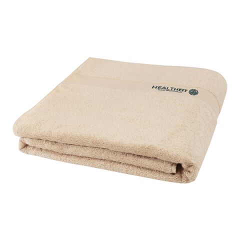 Nachhaltiger Werbeartikel Evelyn 450 g/m² Baumwollhandtuch 100 x 180 cm – beige – mit Logo bedruckt