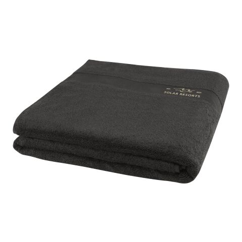 Nachhaltiger Werbeartikel Evelyn 450 g/m² Baumwollhandtuch 100 x 180 cm – anthrazit – mit Logo bedruckt