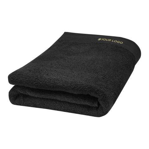 Nachhaltiger Werbeartikel Ellie 550 g/m² Baumwollhandtuch 70 x 140 cm – schwarz – mit Logo bedruckt