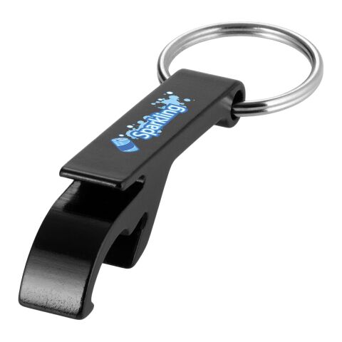 Werbeartikel Tao Schlüsselanhänger mit Flaschen- und Dosenöffner – schwarz – mit Logo bedruckt