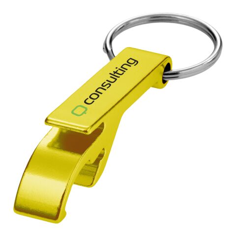 Werbeartikel Tao Flaschenöffner & Dosenöffner Schlüsselanhänger aus Aluminium mit Metallic-Finish – gold – mit Logo bedruckt