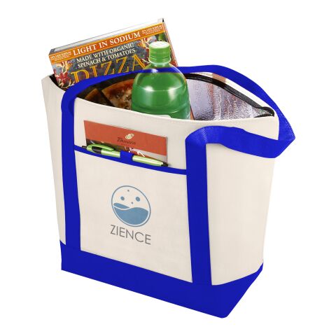Firmengeschenk Kühltasche Lighthouse – natural-royalblau – mit Logo bedruckt 48h Express-Druck für Firmen-Events