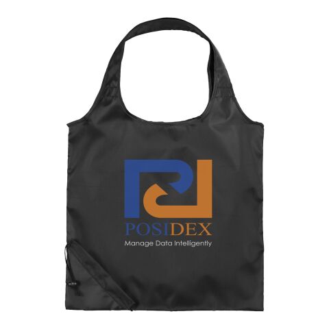 Werbeartikel Bungalow faltbare Polyester Tragetasche – schwarz – mit Logo bedruckt