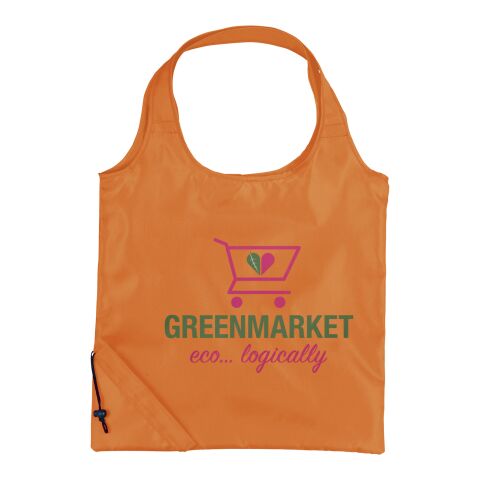Werbeartikel Bungalow faltbare Polyester Tragetasche – orange – mit Logo bedruckt