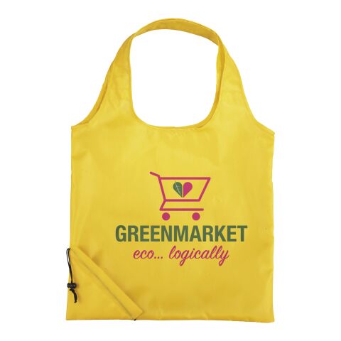 Werbeartikel Bungalow faltbare Polyester Tragetasche – gelb – Einkaufstasche / Werbetasche mit Logo bedruckt