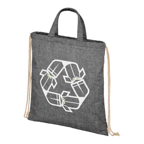 Werbeartikel Pheebs Rucksack mit Kordelzug aus recycelter Baumwolle, 210 g/m² – heather schwarz – Turnbeutel / Sportbeutel mit Logo bedruckt