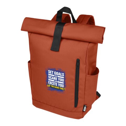 Werbeartikel Byron 15,6" GRS Recycled PET Roll-Top Rucksack 18 L – Brick – mit Logo bedruckt